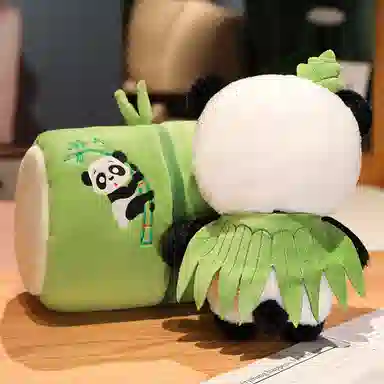 万童乐 可爱竹筒大熊猫 玩偶 毛绒公仔