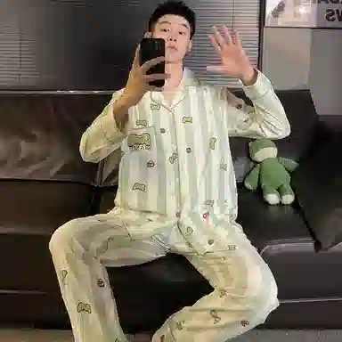 俏霓桐 卡通亲肤舒适长袖长裤家居服可外穿睡衣套装 男款 图色