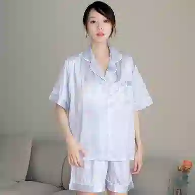 俏霓桐 凉感亲肤舒适翻领短袖卡通休闲短裤长裤睡衣套装 女款 法斗黑