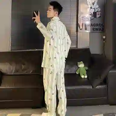 俏霓桐 卡通亲肤舒适长袖长裤家居服可外穿睡衣套装 男款 图色