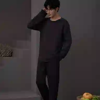 俏霓桐 圆领时尚简约休闲柔软舒适长袖长裤可外穿睡衣套装 男款 图色