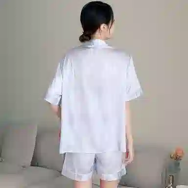 俏霓桐 凉感亲肤舒适翻领短袖卡通休闲短裤长裤睡衣套装 女款 法斗黑