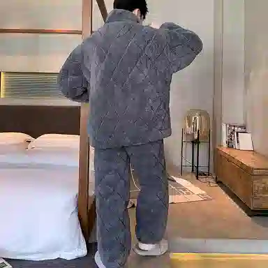 俏霓桐 时尚卡通保暖蓄温加厚长袖长裤可外穿睡衣套装 男款 深灰色