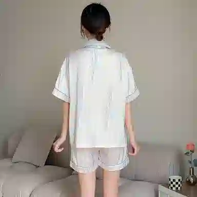 俏霓桐 凉感亲肤舒适翻领短袖卡通休闲短裤长裤睡衣套装 女款 法斗黑