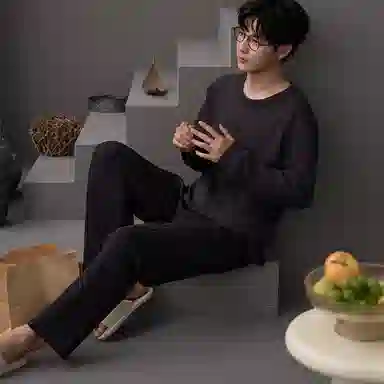 俏霓桐 圆领时尚简约休闲柔软舒适长袖长裤可外穿睡衣套装 男款 图色