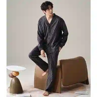 俏霓桐 时尚高级感亲肤长袖长裤休闲可外穿睡衣套装 男款 图色