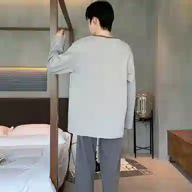 俏霓桐 简约休闲风亲肤舒适长袖长裤圆领可外穿睡衣套装 男款 灰色