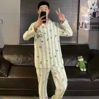 俏霓桐 卡通亲肤舒适长袖长裤家居服可外穿睡衣套装 男款 图色