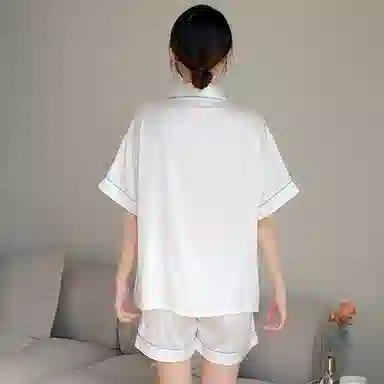 俏霓桐 凉感亲肤舒适翻领短袖卡通休闲短裤长裤睡衣套装 女款 法斗黑