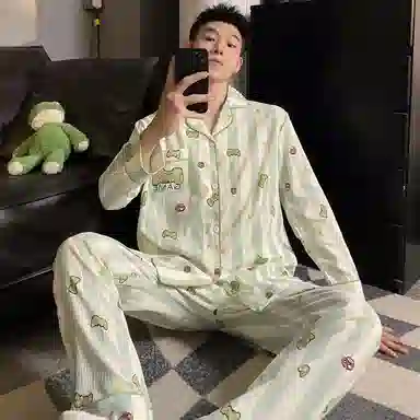 俏霓桐 卡通亲肤舒适长袖长裤家居服可外穿睡衣套装 男款 图色