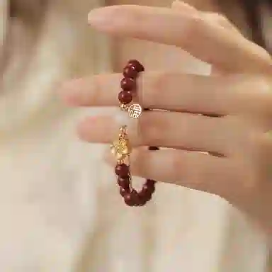 七可 桃花 福气满满 新中式国风福气满满朱事顺利 福牌#好运 再造辰砂朱砂 手串 女款