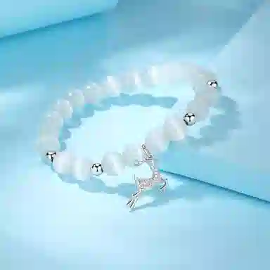 七可 一鹿有你新中式轻奢气质时尚百搭小众设计温柔小清新简约 玻璃猫眼 手串 女款