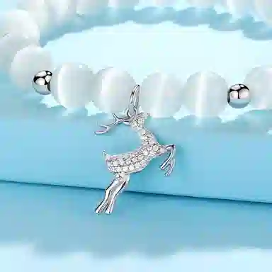 七可 一鹿有你新中式轻奢气质时尚百搭小众设计温柔小清新简约 玻璃猫眼 手串 女款