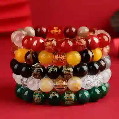 七可 招财转运五行 多宝 国潮新中式小众轻奢招财纳福 好运 水晶 手串 男女同款情侣款