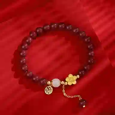 七可 桃花 福气满满 新中式国风福气满满朱事顺利 福牌#好运 再造辰砂朱砂 手串 女款