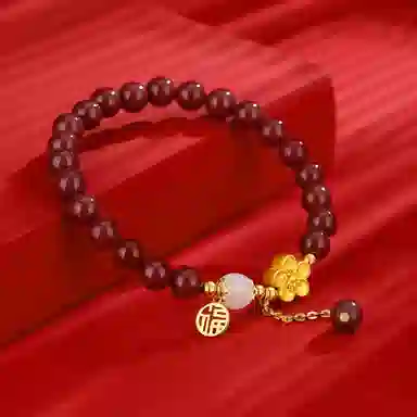 七可 桃花 福气满满 新中式国风福气满满朱事顺利 福牌#好运 再造辰砂朱砂 手串 女款