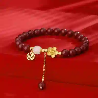 七可 桃花 福气满满 新中式国风福气满满朱事顺利 福牌#好运 再造辰砂朱砂 手串 女款