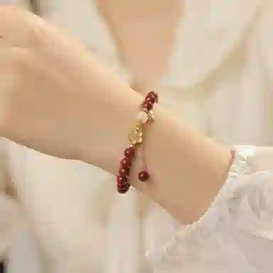 七可 桃花 福气满满 新中式国风福气满满朱事顺利 福牌#好运 再造辰砂朱砂 手串 女款