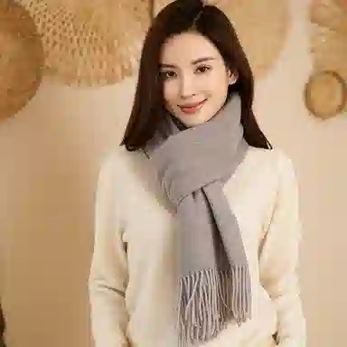 【榜单优选】 桉彩饰 羊绒羊毛混纺百搭柔软披肩女友流苏舒适保暖高雅纯色毕业季谢师礼加厚超大舒适冬日恋歌 绒线围巾 男女同款情侣款