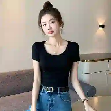 都市丽人 内搭修身简约短袖打底衣 女款 白色