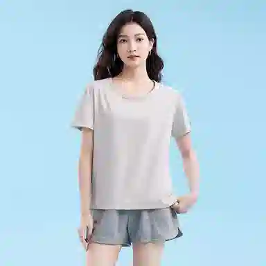都市丽人 正肩圆领休闲百搭显瘦设计凉感短袖打底衣 女款