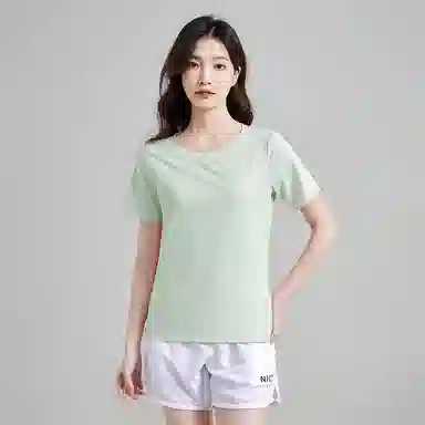 都市丽人 纯色简约圆领休闲百搭短袖打底衣 女款 奶油黄