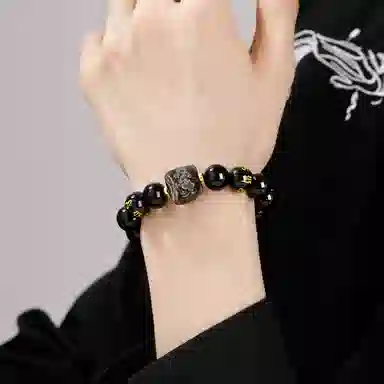 老凤祥 六字真言醒狮 国潮时尚百搭简约新中式 大方气质高级感 古玩文玩 本命年民族风精美礼盒#好运天然 黑曜石 手串 男女同款情侣款