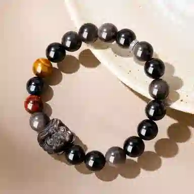 老凤祥 福气醒狮 招财纳福时尚转运珠 瑞狮呈祥福气满满新中式 高级轻奢日常百搭 男朋友生日约会精美礼盒 黑曜石 手串 男女同款情侣款