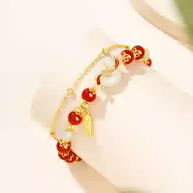 老凤祥 福运锦鲤平安扣 新中式经典复古百搭国风 富贵感彩色福牌 高级轻奢气质 礼盒#好运 玉髓 手链 女款