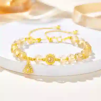 老凤祥 八方来财 三角镂空国风好运转运暴富旺事业转运珠日常百搭手饰女朋友简约闺蜜表白告白精美礼盒天然 黄水晶 手链 女款