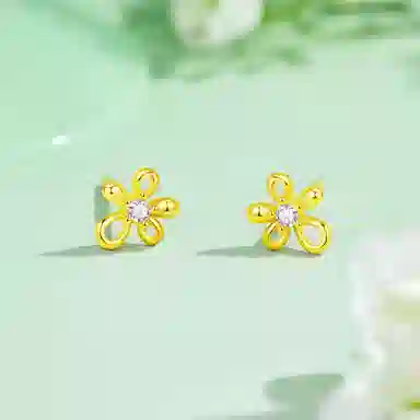 老凤祥 【足银】浪漫甜美可爱花朵森系小清新养耳洞睡觉免摘 小众设计日常通勤百搭温柔显气质闺蜜女友精美礼盒#好运 足银 耳钉 女款