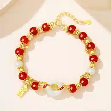 老凤祥 福运锦鲤平安扣 新中式经典复古百搭国风 富贵感彩色福牌 高级轻奢气质 礼盒#好运 玉髓 手链 女款