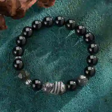 老凤祥 吉祥福蛇 新中式国风国潮经典大气本命年蛇元素个性独特小众设计感 黑曜石 手串 男款