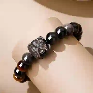 老凤祥 福气醒狮 招财纳福时尚转运珠 瑞狮呈祥福气满满新中式 高级轻奢日常百搭 男朋友生日约会精美礼盒 黑曜石 手串 男女同款情侣款