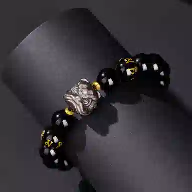 老凤祥 六字真言醒狮 国潮时尚百搭简约新中式 大方气质高级感 古玩文玩 本命年民族风精美礼盒#好运天然 黑曜石 手串 男女同款情侣款