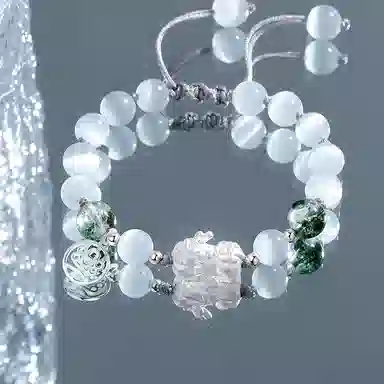 秦福炫 福禄貔貅新中式国潮招财貔貅转运珠本命年平安纳福可调节编织绳手链 猫眼石 玉石手串 女款