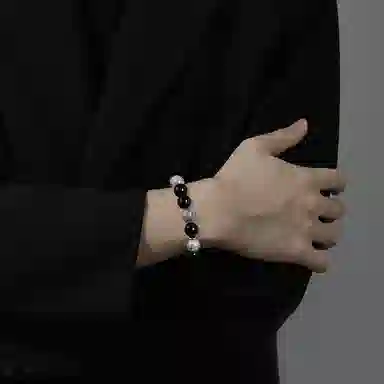 秦福炫 星空小陨石轻奢小众黑色 黑曜石 玉石手串 男款