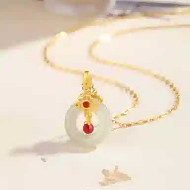 秦福炫 新中式平安扣颈链轻奢小众设计感吊坠 玉髓 玉石项链 男女同款情侣款 礼盒装