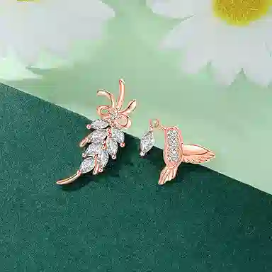 秦福炫 蓝桉已遇释槐鸟小众设计 高级个性耳饰 合金 耳钉 女款 玫瑰金 银色 金色