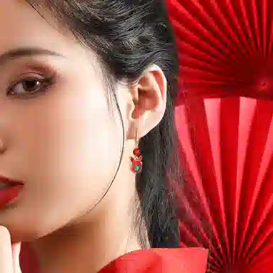 秦福炫 中国风祥龙 设计感小众复古龙年本命年 耳环 女款 红色