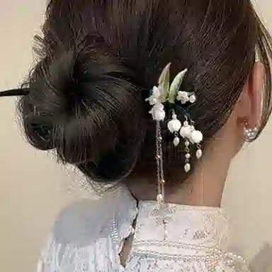 秦福炫 花朵流苏簪子 设计感盘发器旗袍发饰头饰 发簪 女款