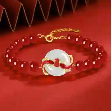 秦福炫 锦鲤平安扣 串珠国潮复古经典古风小众设计民族风新中式 玉髓 玉石手串 女款