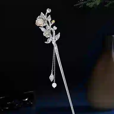 秦福炫 十二花神玉髓古风高级感小众新中式流苏 古风气质  银色 发簪 女款