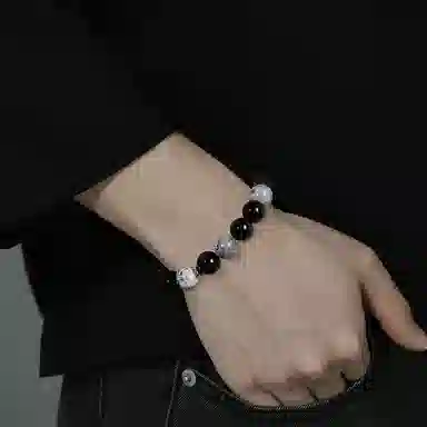 秦福炫 星空小陨石轻奢小众黑色 黑曜石 玉石手串 男款