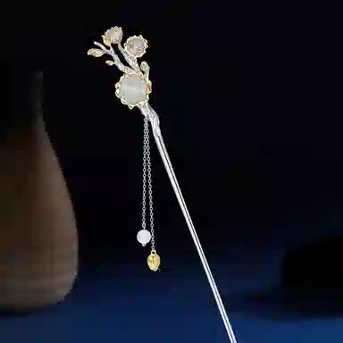 秦福炫 十二花神玉髓古风高级感小众新中式流苏 古风气质  银色 发簪 女款