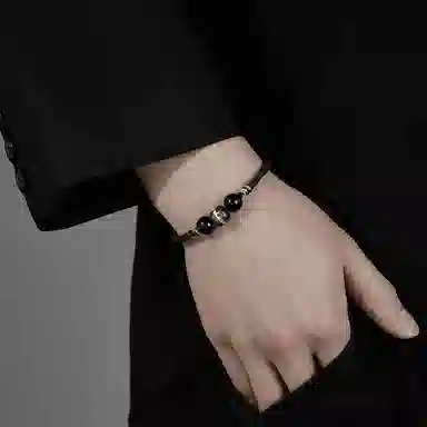 秦福炫 古风新中式大气 黑曜石 玉石手链/脚链 男款 礼盒装