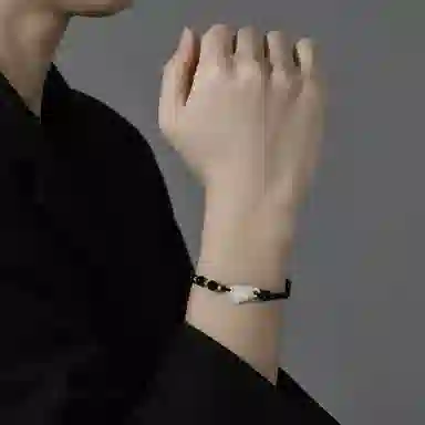 秦福炫 三生石 手绳轻奢高级设计感个性国潮 黑曜石 玉石手链 男款