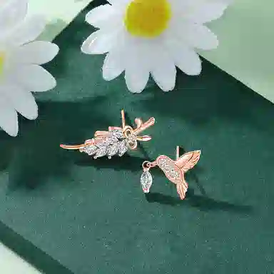 秦福炫 蓝桉已遇释槐鸟小众设计 高级个性耳饰 合金 耳钉 女款 玫瑰金 银色 金色