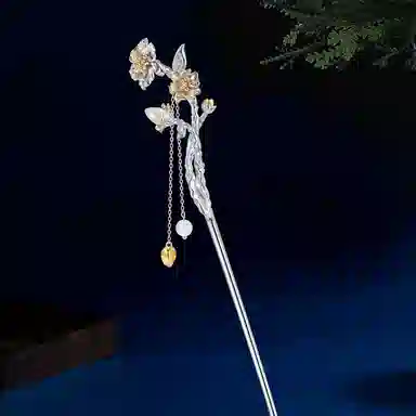 秦福炫 十二花神玉髓古风高级感小众新中式流苏 古风气质  银色 发簪 女款