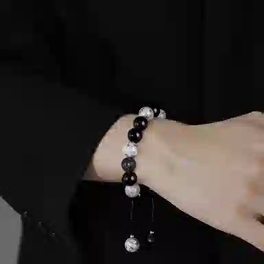 秦福炫 星空小陨石轻奢小众黑色 黑曜石 玉石手串 男款